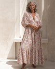 ADELA - Boho Floral Maxi Dress - Pink