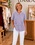 BEA - Floral Embroidered Shirt - Purple