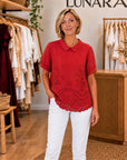BEA - Floral Embroidered Shirt - Red