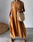 BLOME - Sleeveless Boho Midi Dress - Orange