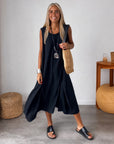 BLOME - Sleeveless Boho Midi Dress - Black