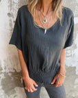 BONDI - Waisted V-Neck T-Shirt - Black