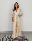 EARTHA - Leopard Print Kimono Jumpsuit - Yellow Green