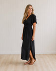 ESME - Summer V-Neck Side Slit Maxi Dress - Black