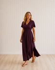 ESME - Summer V-Neck Side Slit Maxi Dress - Fuchsia