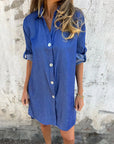 IDARA - Casual Denim Shirt Dress - Blue