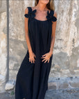 IULIA - Flower Strap Maxi Dress - Black