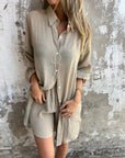 IZELA - Casual Shirt & Shorts Set - Khaki