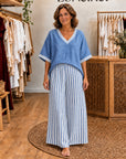JULIANA - Varsity Top & Wide-Leg Set - Blue