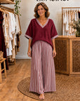 JULIANA - Varsity Top & Wide-Leg Set - Burgundy