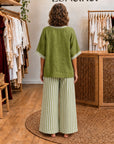 JULIANA - Varsity Top & Wide-Leg Set - Olive Green