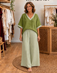 JULIANA - Varsity Top & Wide-Leg Set - Olive Green