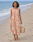 LOLA - Midi Dress with Flowers - Coral
