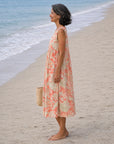 LOLA - Midi Dress with Flowers - Coral
