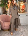MARILA - Cotton Two-Piece Set - Gray