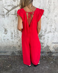 MARMARELA - Effortless V-Neck Jumpsuit - Red