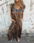 MARMARELA - Effortless V-Neck Jumpsuit - Leopard Brown