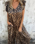 MARMARELA - Effortless V-Neck Jumpsuit - Leopard Brown