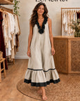 MAYLINE - Sleeveless Ruffle-Neck Maxi Dress - Beige