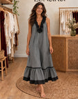 MAYLINE - Sleeveless Ruffle-Neck Maxi Dress - Dark Grey