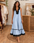 MAYLINE - Sleeveless Ruffle-Neck Maxi Dress - Sky Blue
