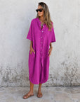 MEIVA - Cotton Linen Shirt Long Dress - Purple