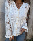 NALIE - Crochet Lace Button Cardigan - White