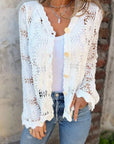 NALIE - Crochet Lace Button Cardigan - White