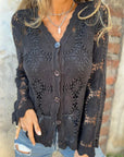 NALIE - Crochet Lace Button Cardigan - Black