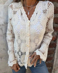 NALIE - Crochet Lace Button Cardigan - Brown