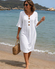 VANESA - Linen dress with texture - White