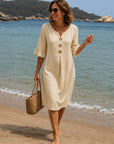 VANESA - Linen dress with texture - Beige