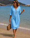 VANESA - Linen dress with texture - Light Blue