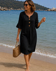 VANESA - Linen dress with texture - Black