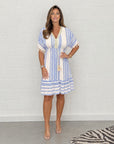 ZORO - Casual Printed V-Neck Dress - Blue