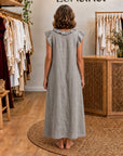 ADARA - Ruffle V-Neck Maxi Dress - Grey