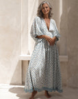 ADELA - Boho Floral Maxi Dress - Blue