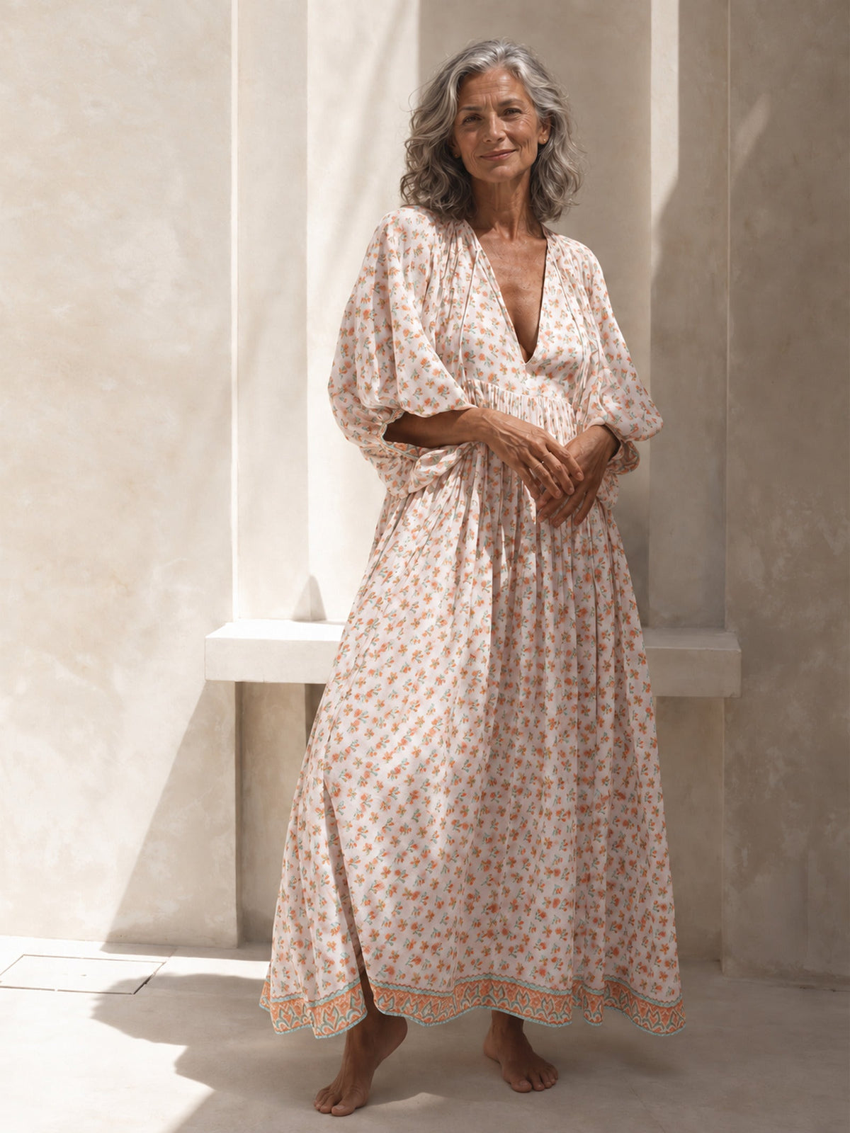 ADELA - Boho Floral Maxi Dress - Coral