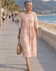 ALDARA – Women's Dress with Floral Embroidery - Pink