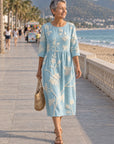 ALDARA – Women's Dress with Floral Embroidery - Blue
