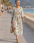 ALDARA – Women's Dress with Floral Embroidery - Patterned White