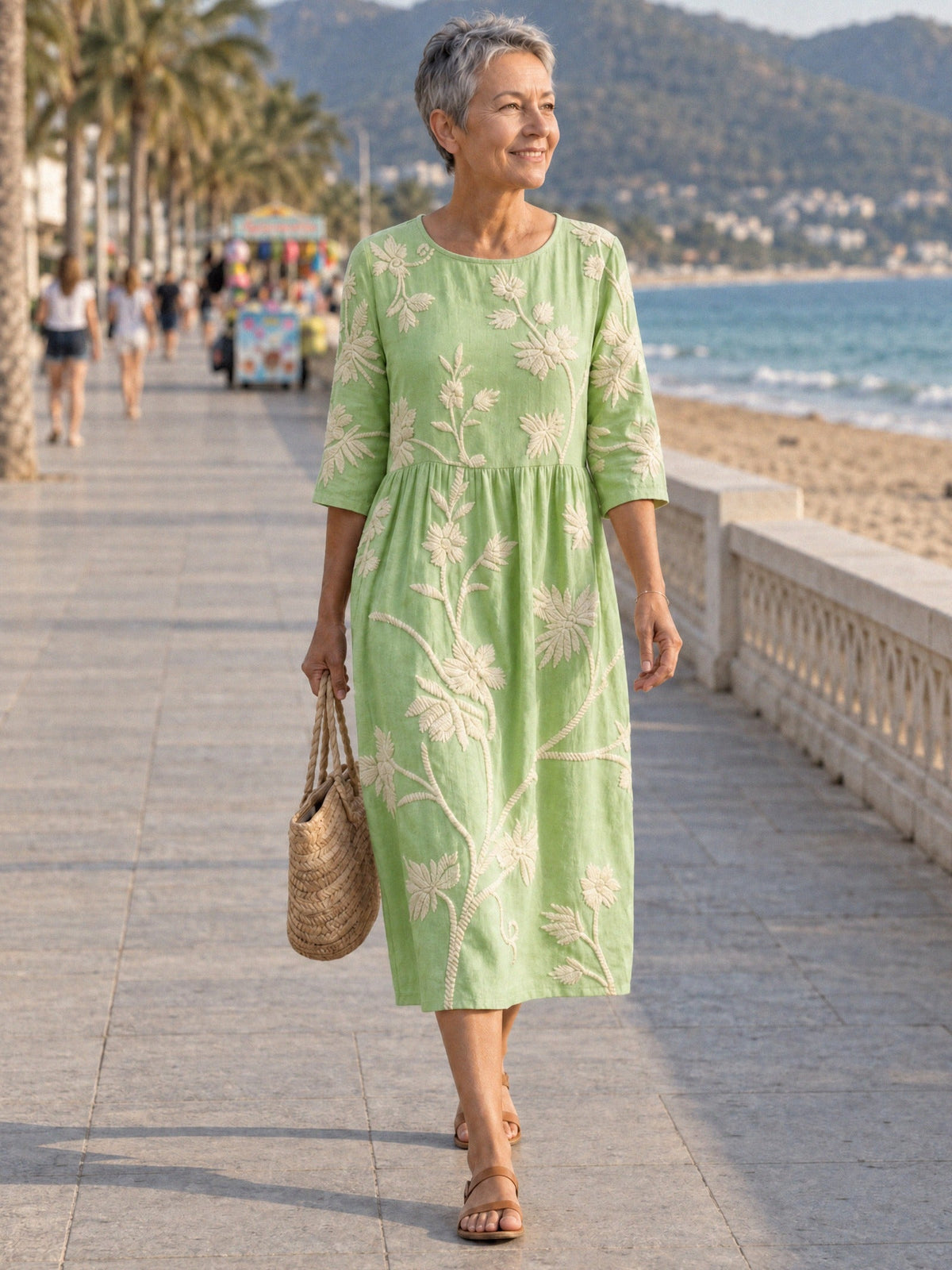 ALDARA – Women's Dress with Floral Embroidery - Mint Green