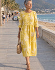 ALDARA – Women's Dress with Floral Embroidery - Yellow