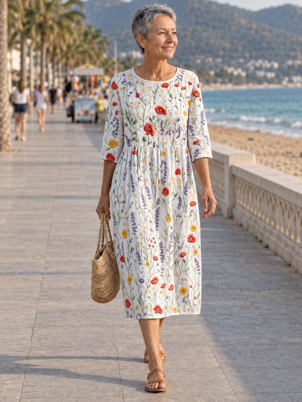 ALDARA – Women's Dress with Floral Embroidery - Meadow Fantasy