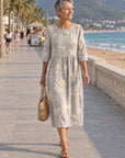 ALDARA – Women's Dress with Floral Embroidery - Grey