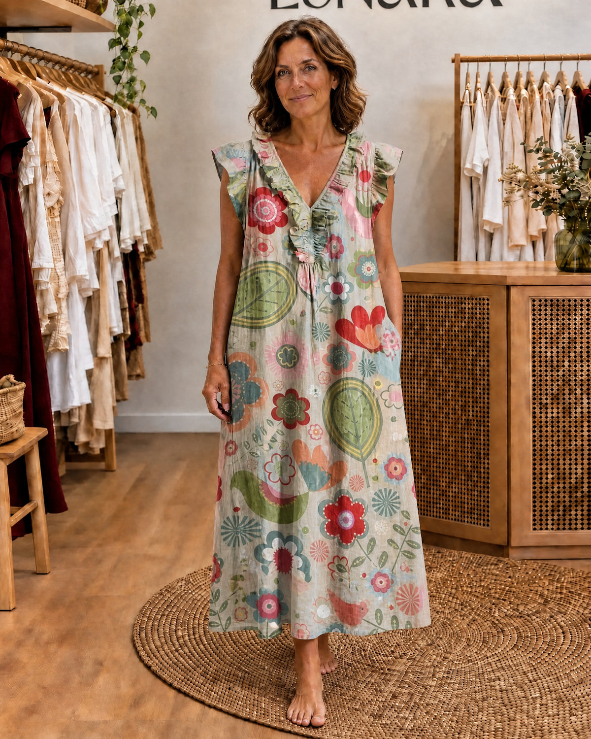 ALINTA - Ruffle V-Neck Maxi Dress