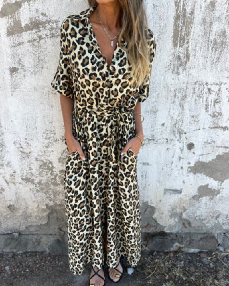 AMALIA - Leopard Print Jumpsuit - Brown
