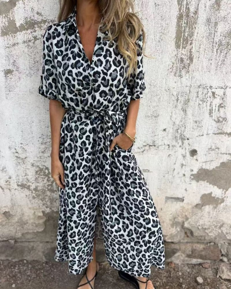 AMALIA - Leopard Print Jumpsuit - Black