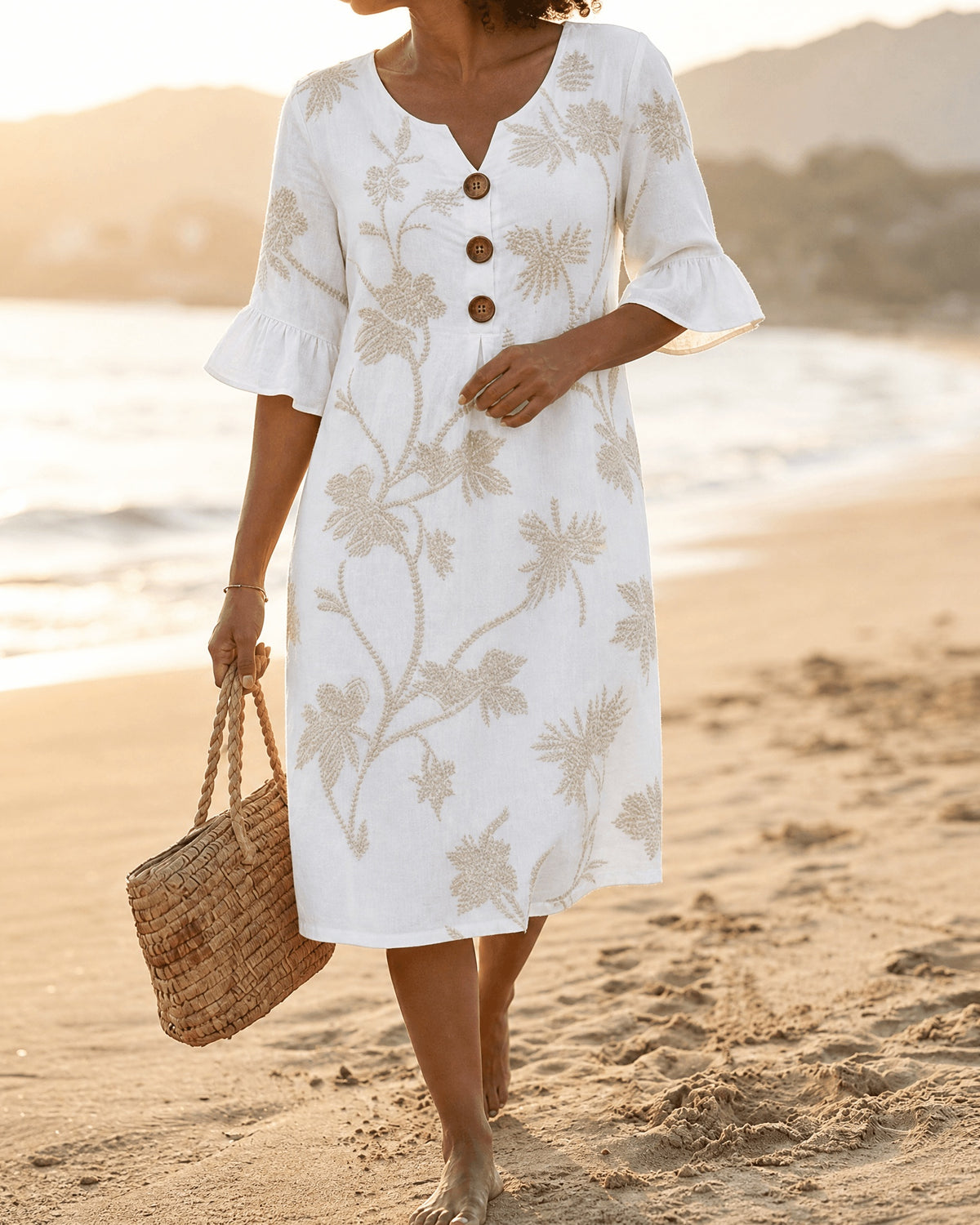 AMELIA - Embroidered Floral Midi Dress