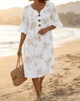 AMELIA - Embroidered Floral Midi Dress